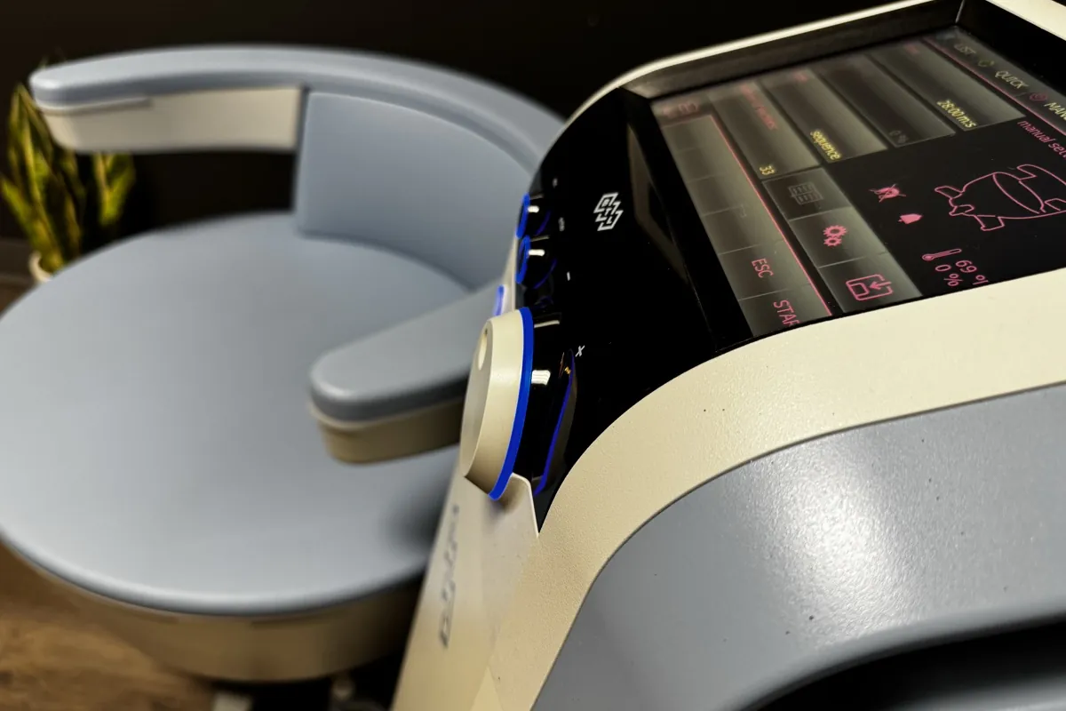 The Emsella chair and its control unit at PEAK in Chesapeake
